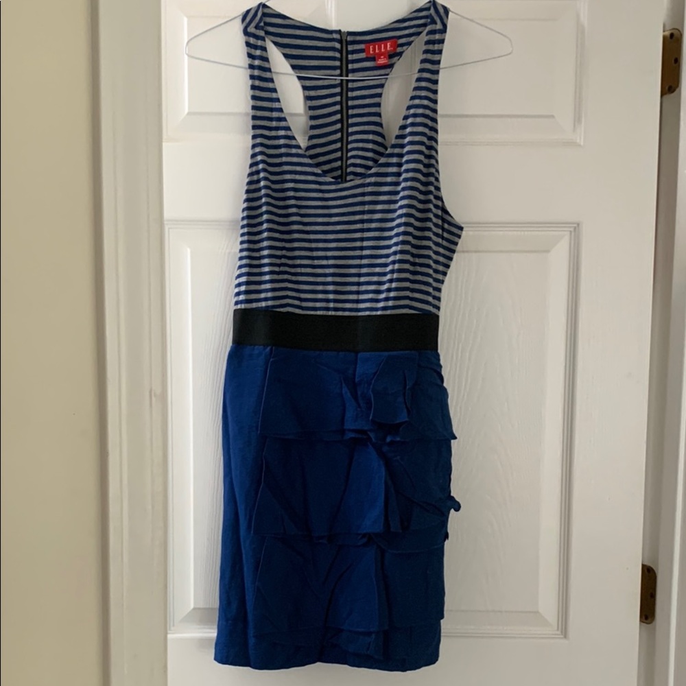 Elle Royal Blue, black, and Grey, Tiered Midi Dress Sz M